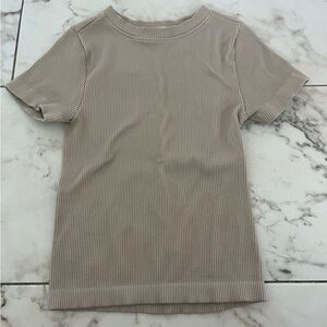 Beige Ribbed Short Sleeve Top